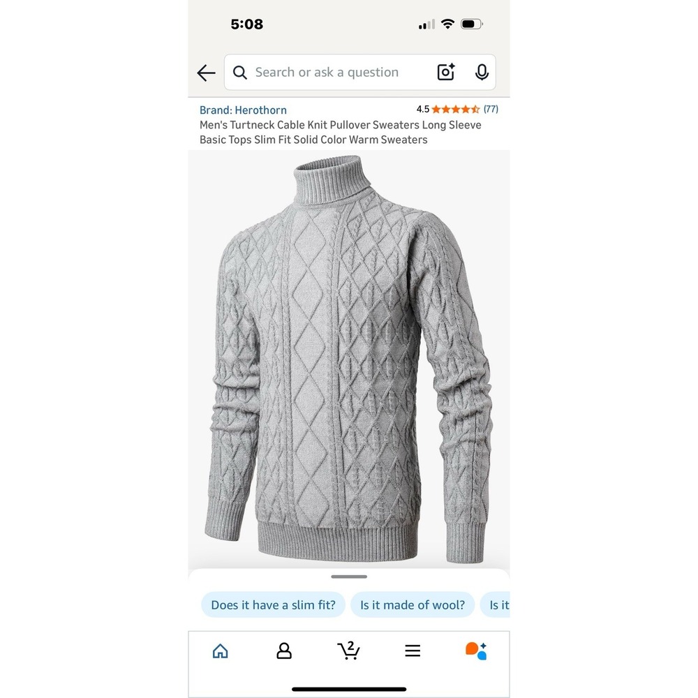 Herothorn Classic Series NWT Cable Knit Gray Sweater Sz XL